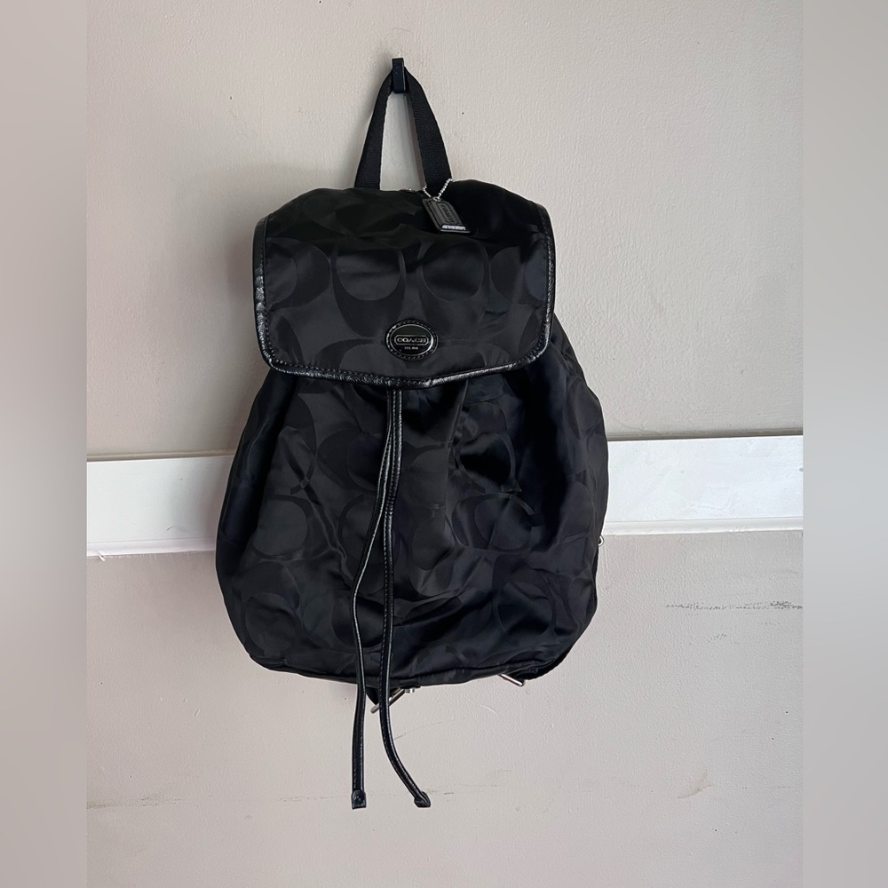 Coach Rucksack EC-22300 Black Signature F77350 Good Condition Canvas Leather - Picture 3 of 13